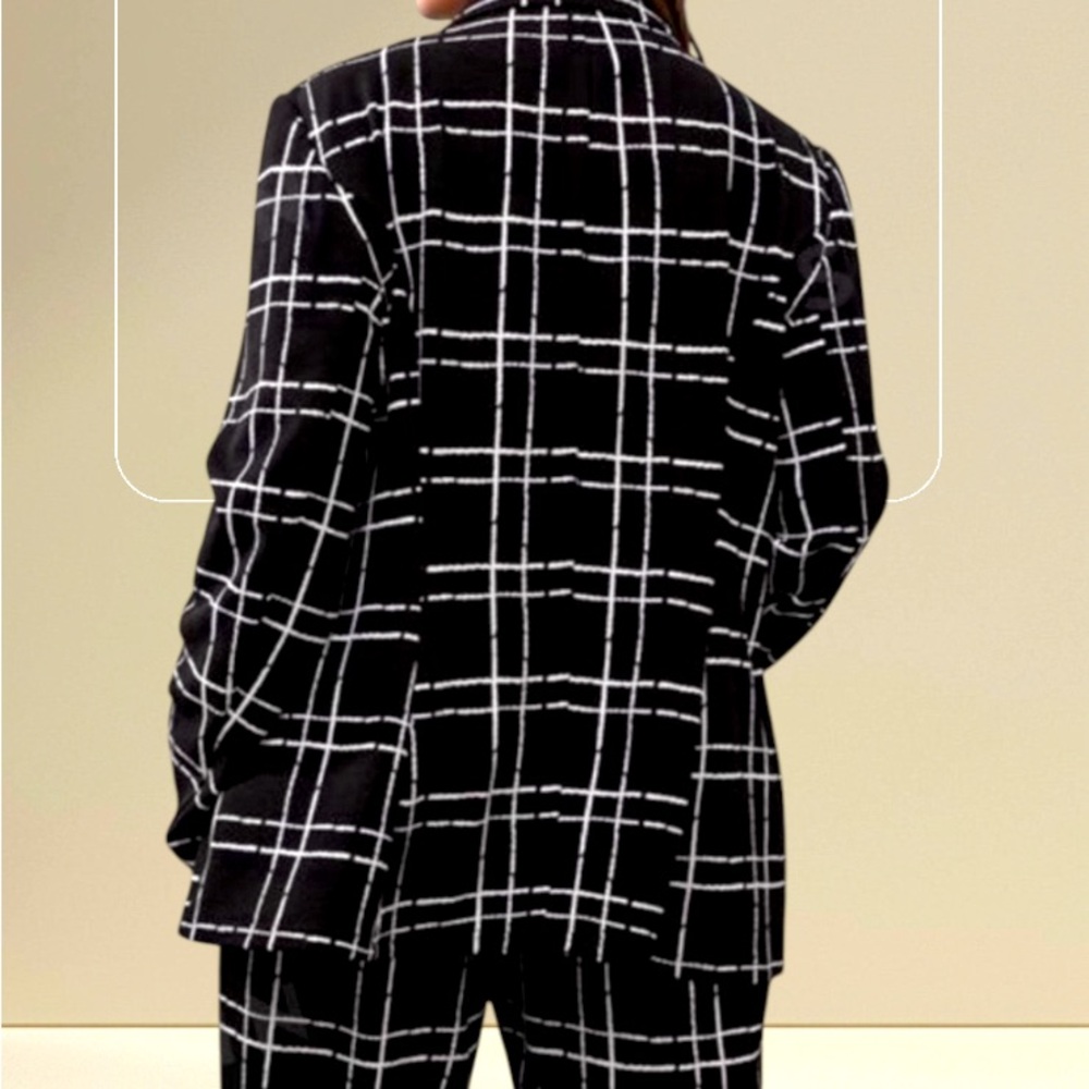 Black Plaid Button Front Blazer Size 14 (1X) - Picture 2 of 2